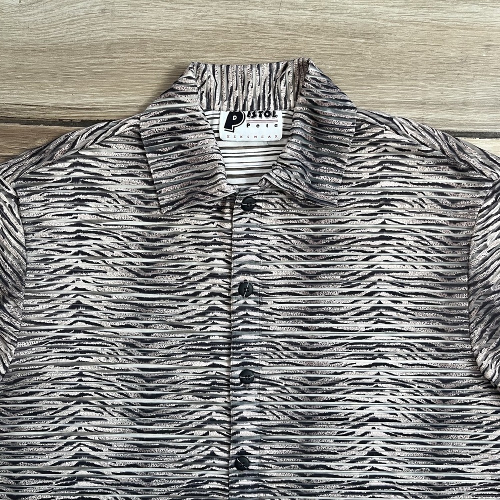 Vintage Pistol Pete Tiger Stripe Mesh rave club button up shirt mens size XL